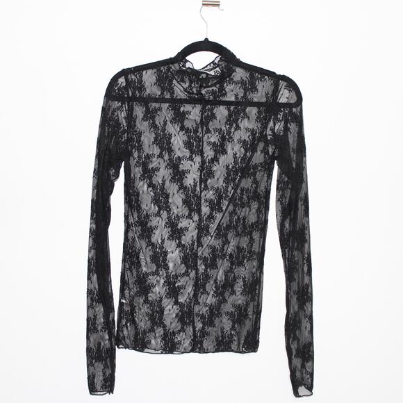 Free People Long Sleeve Black Lace Layering Top Size Large - Picture 2 of 2